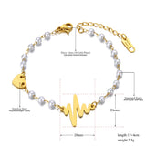 Vintage Stainless Steel Pearl Chain Bracelets Bohemia Party Heart Charm Bracelet