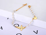Vintage Stainless Steel Pearl Chain Bracelets Bohemia Party Heart Charm Bracelet