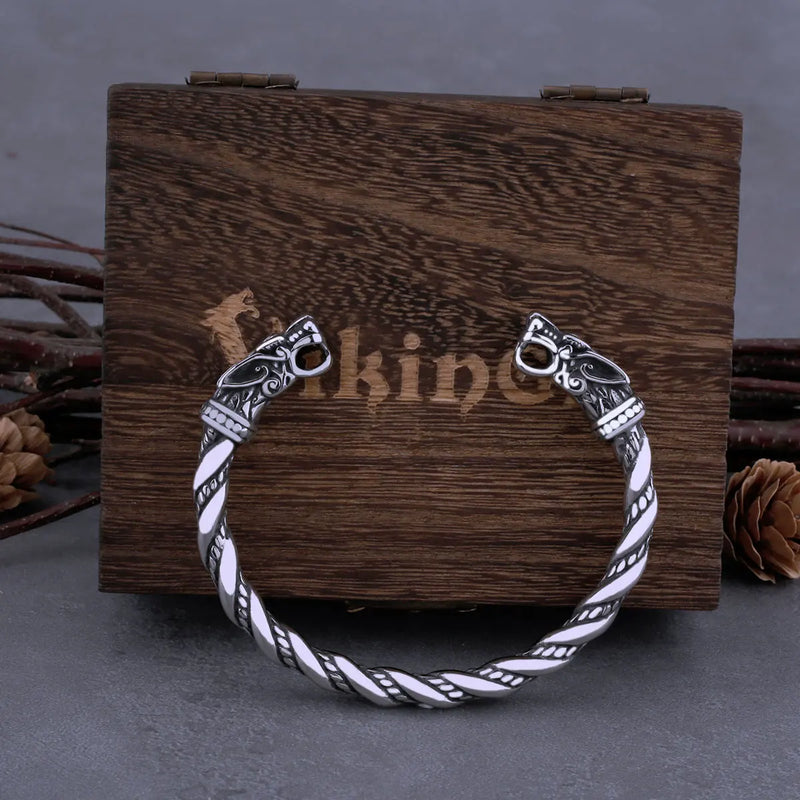 Viking Dragon Head Cuff Bracelet Vintage Silver Stainless Steel Men's Jewelry