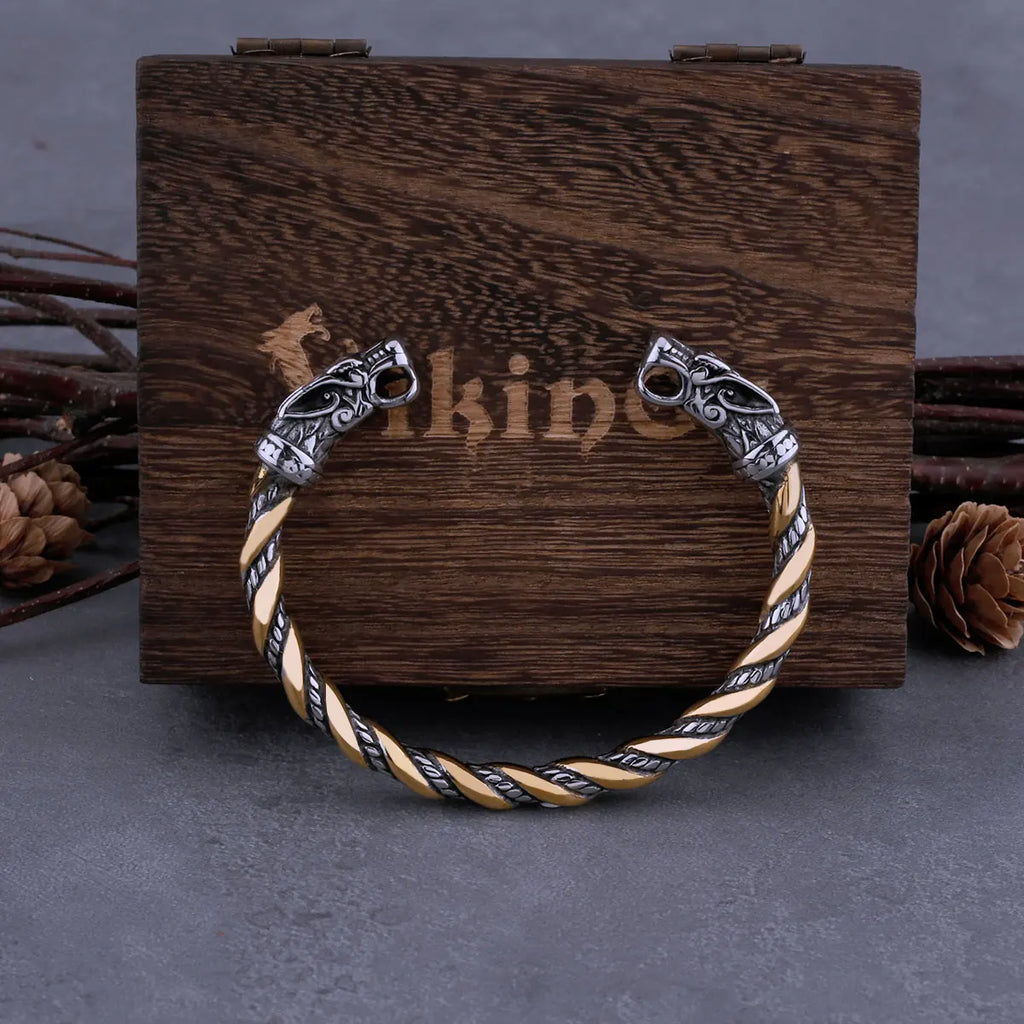Viking Dragon Head Cuff Bracelet Vintage Silver Stainless Steel Men's Jewelry