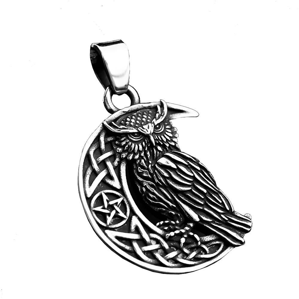 Viking Owl Necklace Stainless Steel Nordic Celtic Knot Pendant Vintage