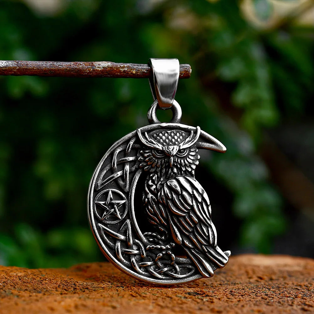Viking Owl Necklace Stainless Steel Nordic Celtic Knot Pendant Vintage