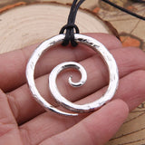 Viking Spiral Pendant Iron Leather Cord Necklace