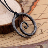 Viking Spiral Pendant Iron Leather Cord Necklace