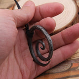 Viking Spiral Pendant Iron Leather Cord Necklace