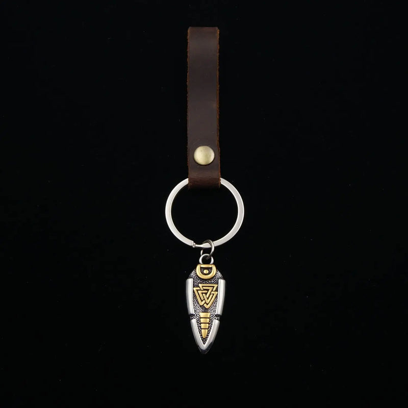 Viking Triangle Rune Pendant Plus Cowhide Keychain Key Pendant