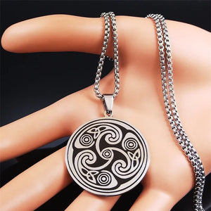 Viking Triskelion Celtic Knot Spiral Triskele Stainless Steel Necklace