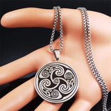 Viking Triskelion Celtic Knot Spiral Triskele Stainless Steel Necklace