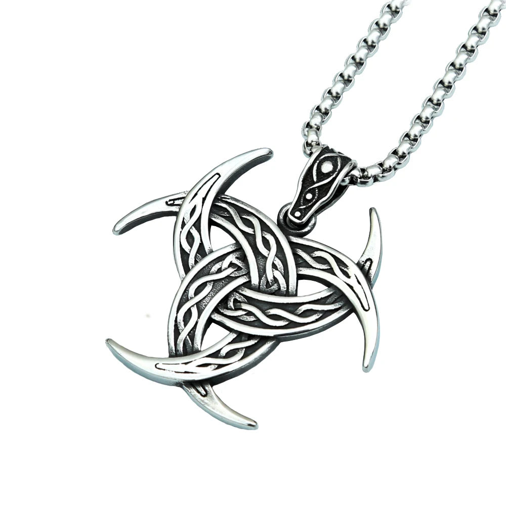 Viking Valknut Stainless Steel Necklace Nordic Celtic Knot Pendant