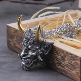 Vikings Stainless Steel Satanic Demon Men Necklace in Wooden Box