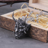 Vikings Stainless Steel Satanic Demon Men Necklace in Wooden Box