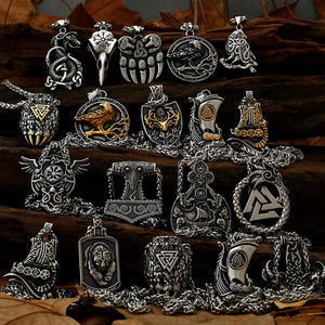 Vikings Jewelry Deer Crow Bear Dragon Shield Necklace Pendant