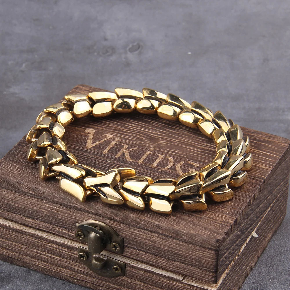 Vikings Ouroboros Vintage Punk Bracelet for Men Stainless Steel Jewelry