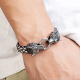 Vikings Stainless Steel Wolf Head Bracelets Men's Wristband Punk Jewelry