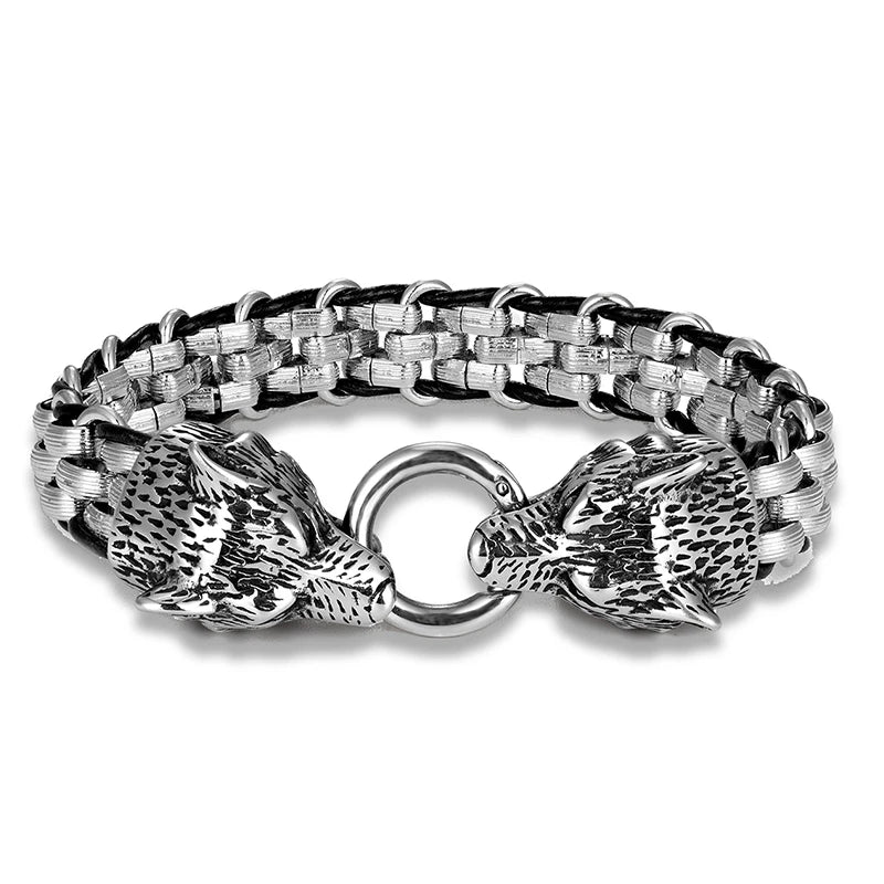 Vikings Stainless Steel Wolf Head Bracelets Men's Wristband Punk Jewelry