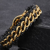 Vikings Wolf Head Men Bracelet Stainless Steel Braided Leather