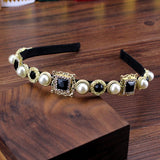 Vintage Baroque Headdress Rhinestone Pearls Hairband Pink Green Crystal