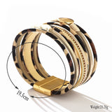Vintage Gothic Leopard Pattern Metal Multilayer Leather Bracelet Men
