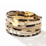 Vintage Gothic Leopard Pattern Metal Multilayer Leather Bracelet Men