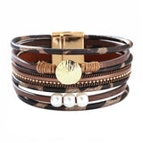 Vintage Gothic Leopard Pattern Metal Multilayer Leather Bracelet Men