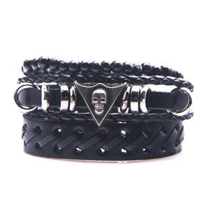Vintage Gothic Punk Multilayer Leather Bracelet Men Braided Weave Charm Bangles