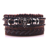 Vintage Gothic Punk Multilayer Leather Bracelet Men Braided Weave Charm Bangles