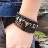 Vintage Gothic Punk Multilayer Leather Bracelet Men Braided Weave Charm Bangles