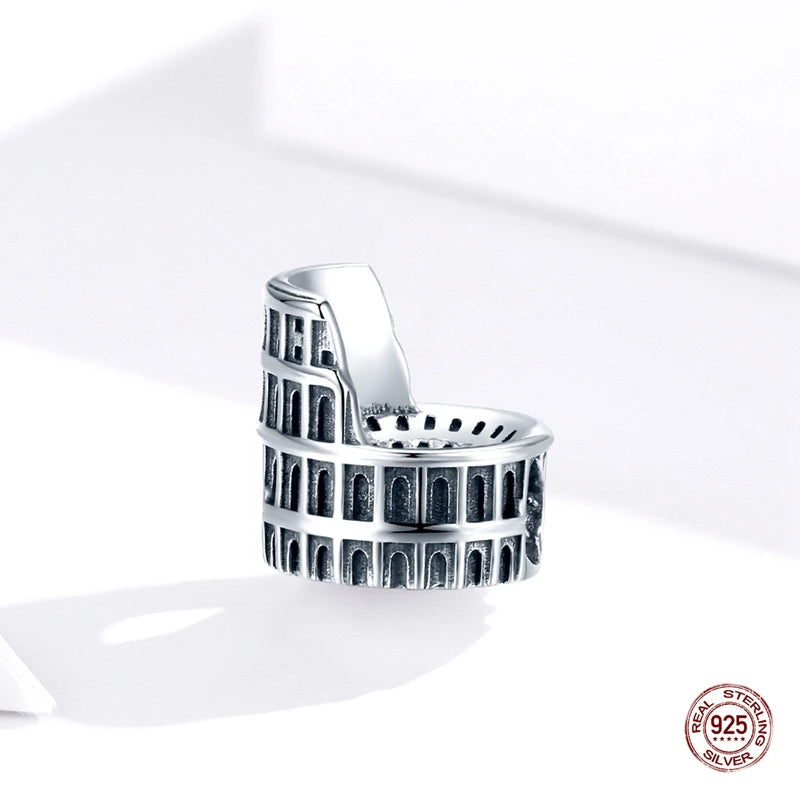 Vintage Rome Colosseum Charm 925 Sterling Silver Bead for Bracelet