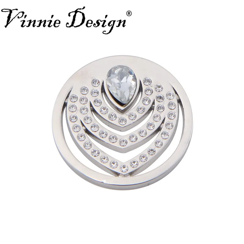 Vinnie Jewelry 33MM Pera Coin with Clear Crystal Pendant