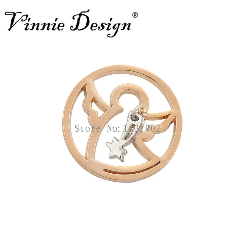 Vinnie Jewelry 33mm Angel Coin Disc with Star Dangle - 5pcs/lot