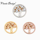 Vinnie Life Tree Coin Disc w/ Pearl & Champagne Stone for 35mm Frame Pendant