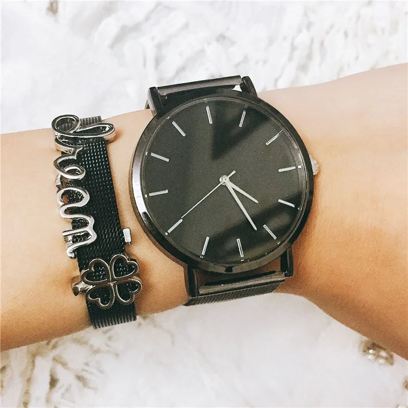 Vinnie Stainless Steel Keeper Bracelet Set with Mesh Wristwatch