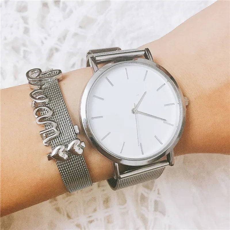 Vinnie Jewelry Silver Mesh Bracelet Set with Wristwatch