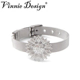 Vinnie Stainless Steel Mesh Bracelet with Sunflower Charms