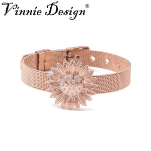 Vinnie Stainless Steel Mesh Bracelet with Sunflower Charms
