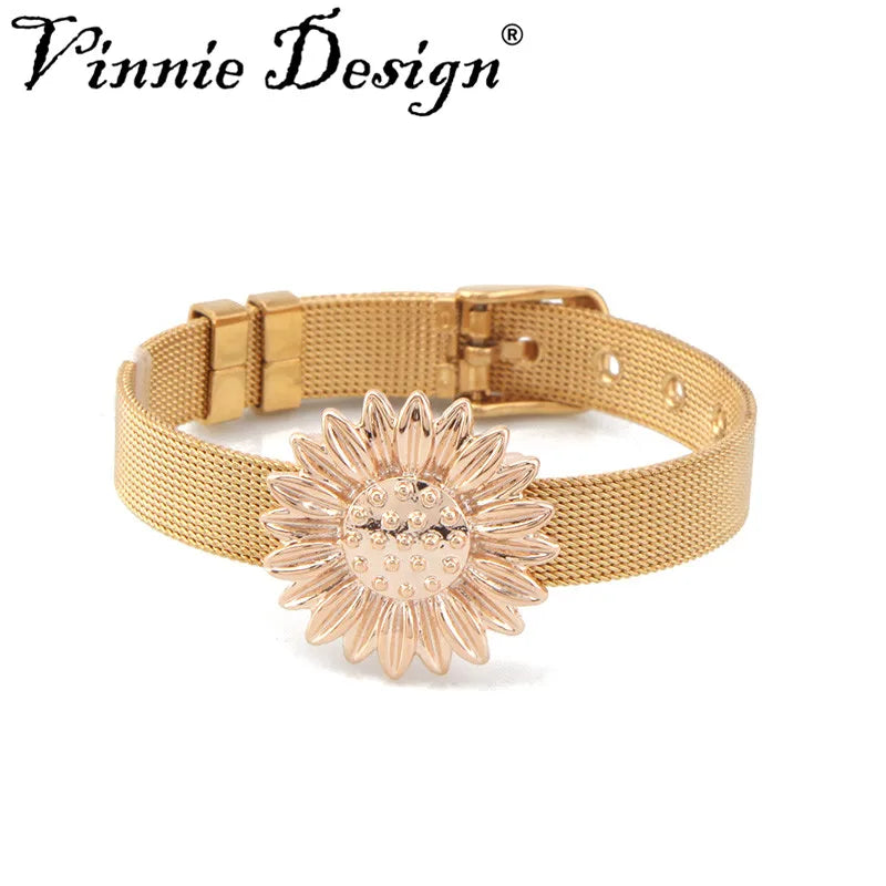 Vinnie Stainless Steel Mesh Bracelet with Sunflower Charms