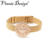 Vinnie Stainless Steel Mesh Bracelet with Sunflower Charms