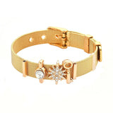 Vinnie Jewelry Stainless Steel Mesh Warp Bracelet Key North Star Slide Charms