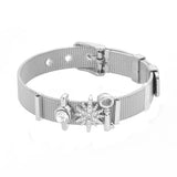 Vinnie Jewelry Stainless Steel Mesh Warp Bracelet Key North Star Slide Charms