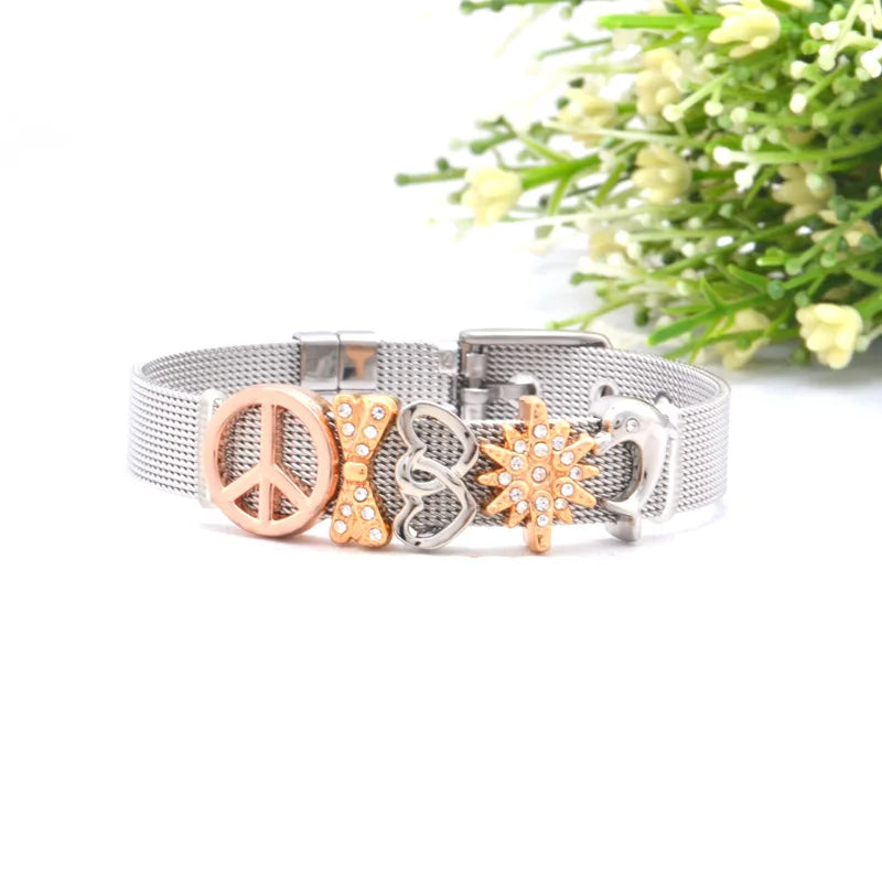 Vinnie Stainless Steel Mesh Bracelet Sets with Charms for Women