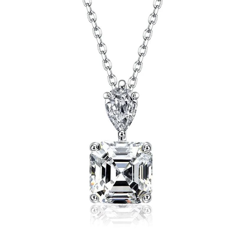 Square 3CT Sapphire Gemstone Necklace, 925 Sterling Silver Fine Jewelry