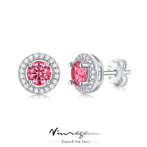 925 Silver Round VVS1 Sapphire Pink Moissanite Stud Earrings Gift