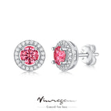 925 Silver Round VVS1 Sapphire Pink Moissanite Stud Earrings Gift