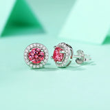 925 Silver Round VVS1 Sapphire Pink Moissanite Stud Earrings Gift
