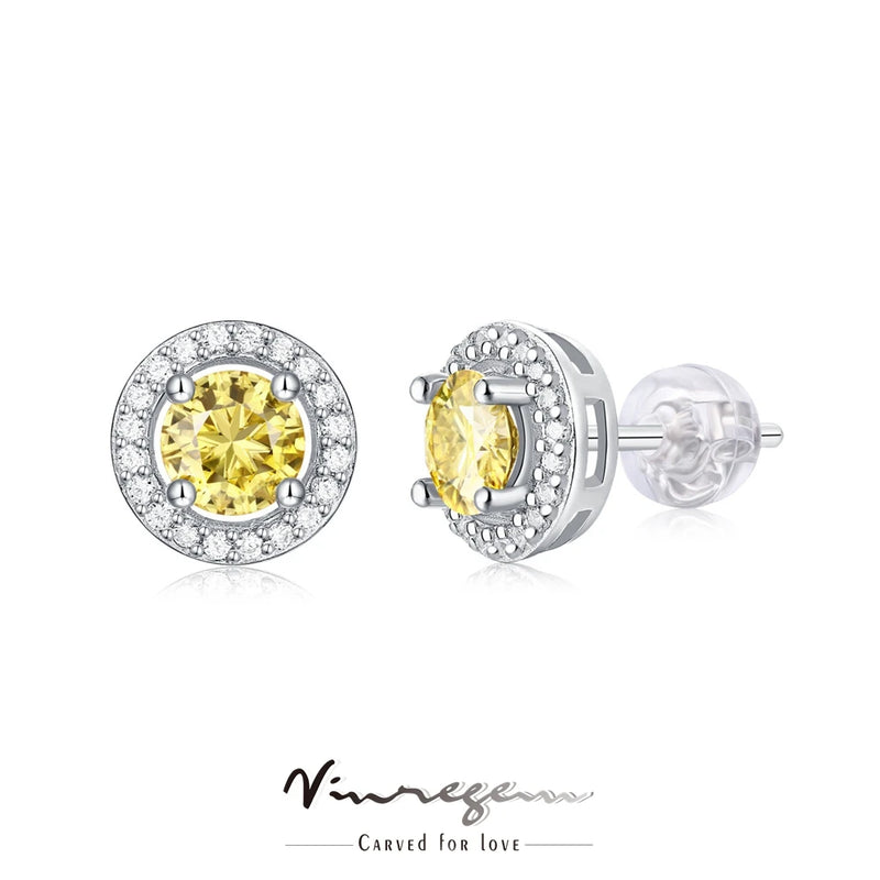 925 Silver Round VVS1 Sapphire Pink Moissanite Stud Earrings Gift