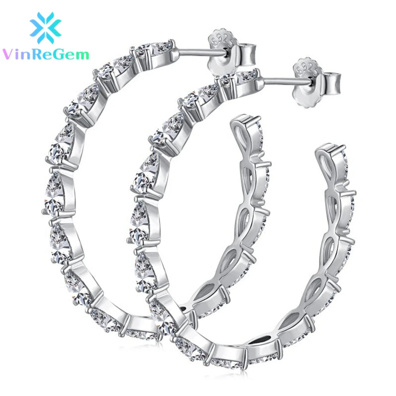 Hip Hop 925 Silver Moissanite Hoop Earrings Women Gift