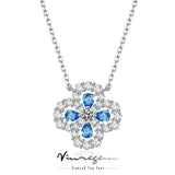 Plated Clover Sapphire Gemstones Necklace 925 Sterling Silver