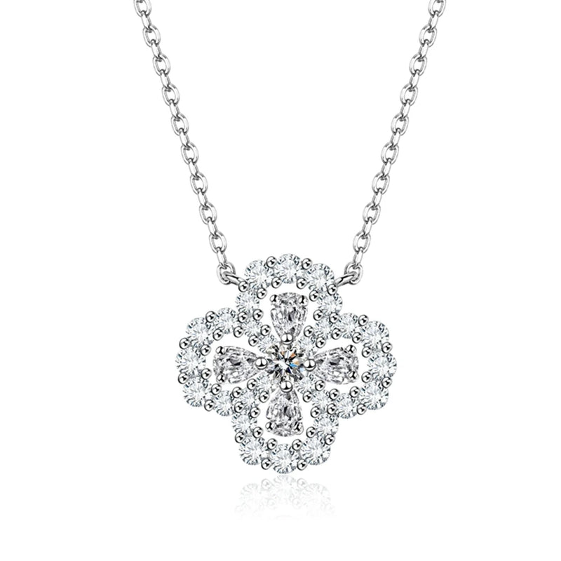 Plated Clover Sapphire Gemstones Necklace 925 Sterling Silver