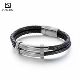 Vintage Leather Bracelet Men Stainless Steel Charm Wrap Wristband