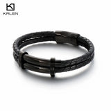 Vintage Leather Bracelet Men Stainless Steel Charm Wrap Wristband